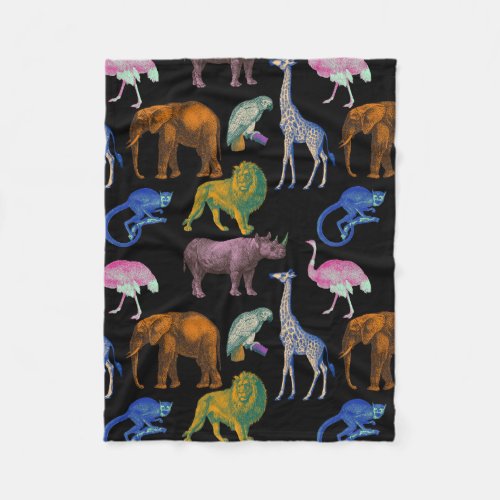 Zoo Animals Vibrant Colors Pop Art Animal Lovers Fleece Blanket