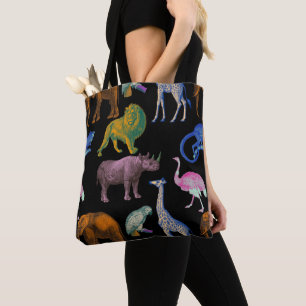 Zoo Animals Vibrant Colors Pop Art Animal Lovers Tote Bag