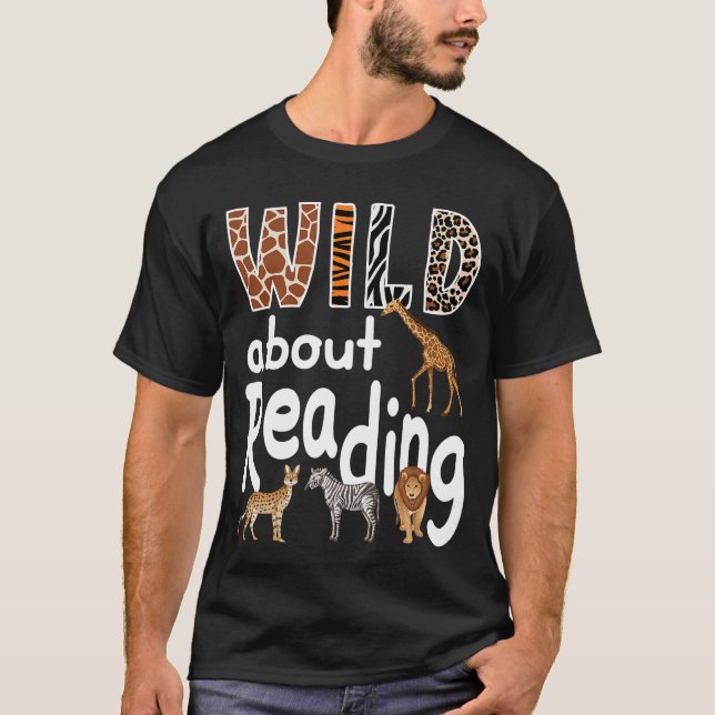 Zoo Animals Wild About Reading Books Reader Lover  T-Shirt (Front)
