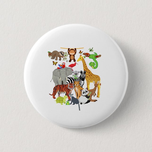 Zoo Animals Wildlife Birthday Party Zoo Day 26 Ani Button (Front)