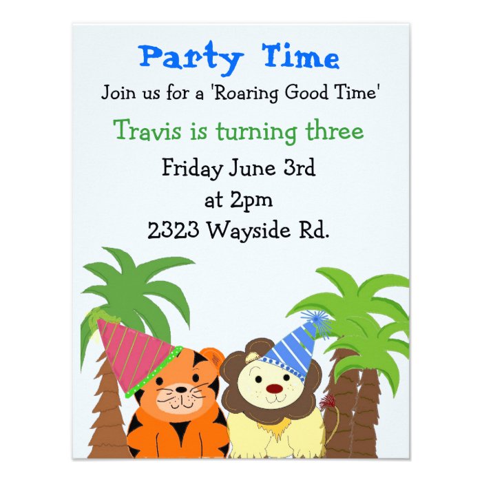 Zoo Animals With Party Hats Birthday Invitation