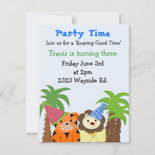 Zoo Animals With Party Hats Birthday Invitation