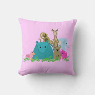 Zoo Animals with Vines Throw Pillow