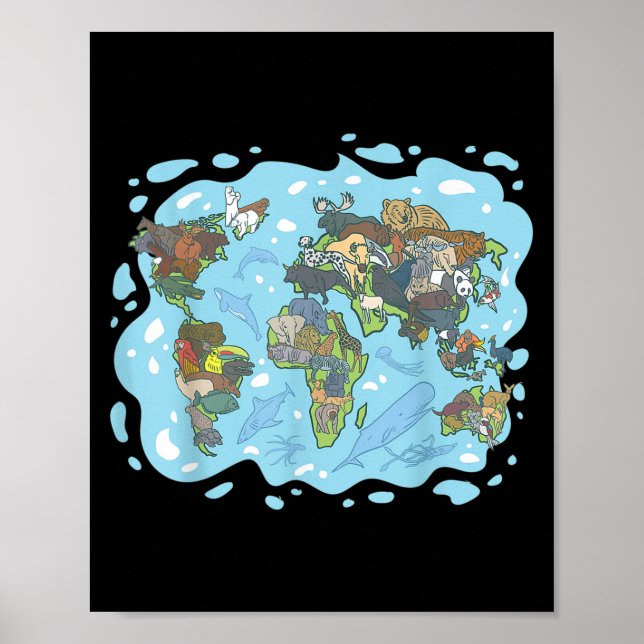 Zoo Animals World Map Planet Earth Ecological Syst Poster (Front)