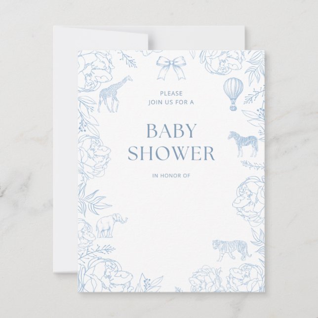 Zoo baby shower animals invitation boy (Front)