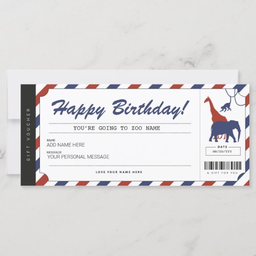 Zoo Birthday Gift Ticket Voucher Certificate