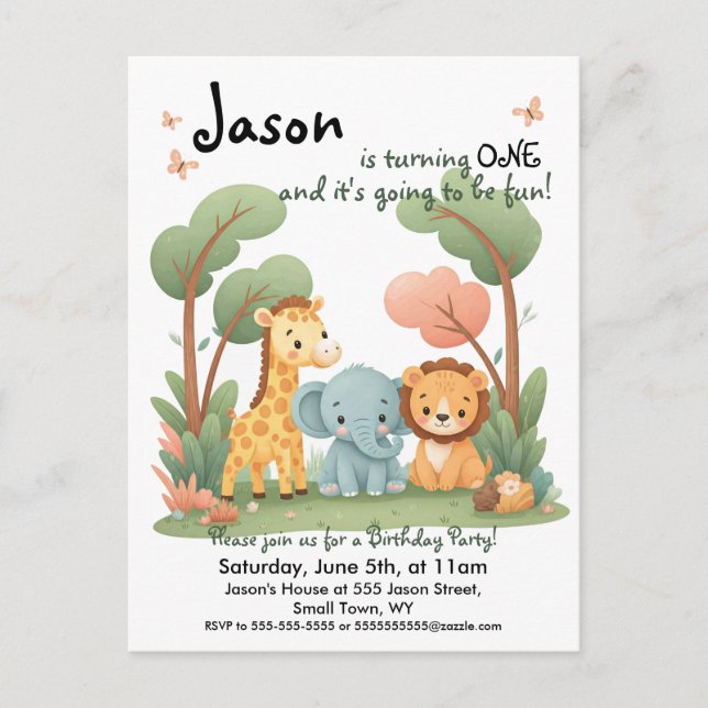 Zoo Birthday Invitation Postcard (Front)