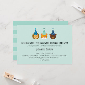 Zoo birthday with lions, tigers, bears Invitation