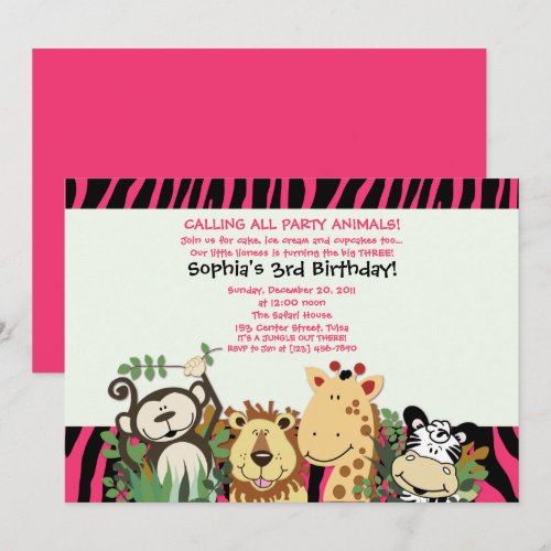 ZOO CREW 5x7 Trendy Zebra Stripe Jungle Party Announcement