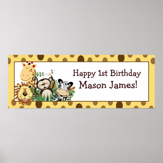 Zoo Crew Jungle Personalized Birthday Banner Poster (Front)