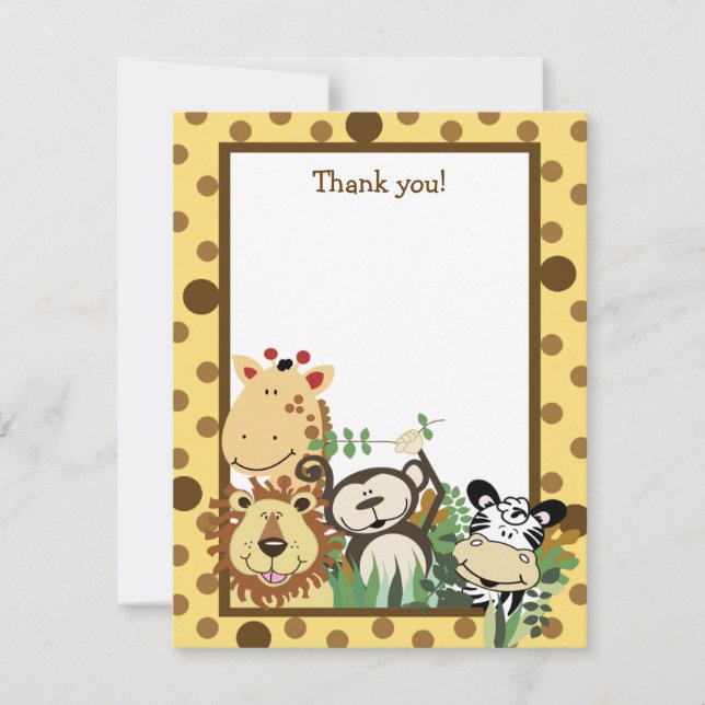 ZOO CREW Yellow Animals Flat Thank you note Card (Front)