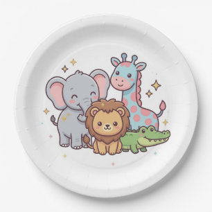 Zoo Cute Animal Kawaii Children Wild Safari Fun Paper Plates