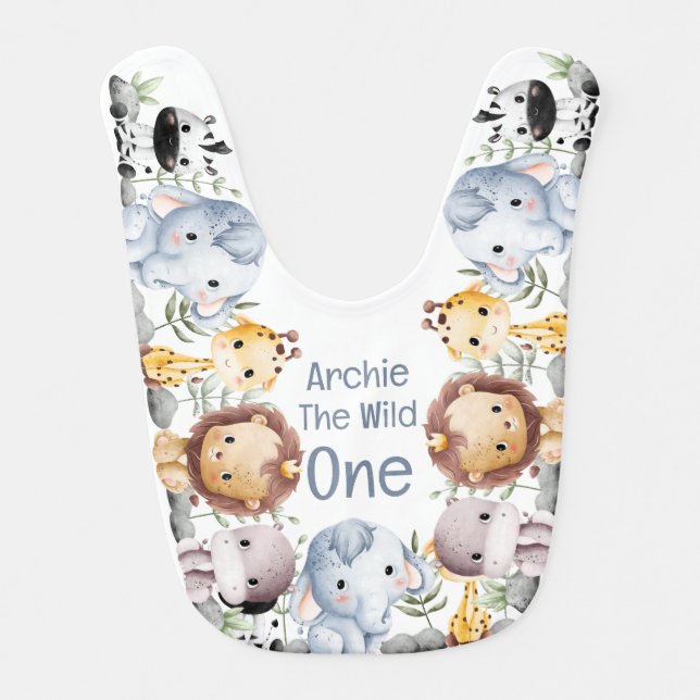 Zoo Jungle Safari Animal Wild One 1st Birthday  Baby Bib (Front)