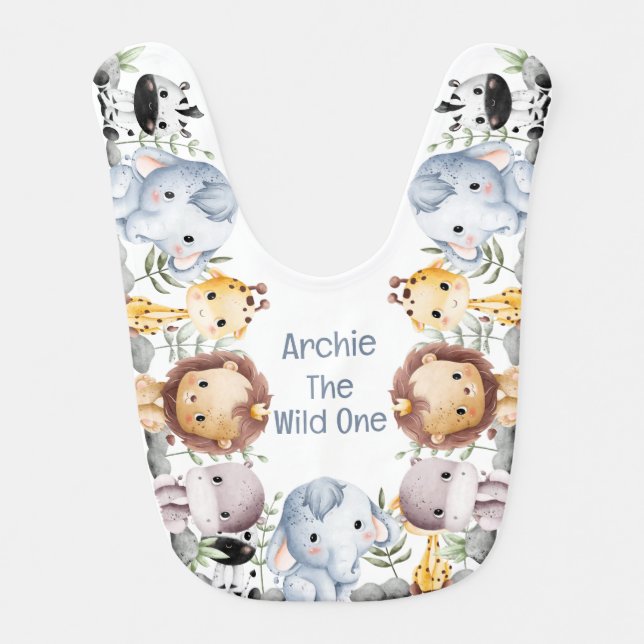 Zoo Jungle Safari Animal Wild One 1st Birthday  Baby Bib (Front)