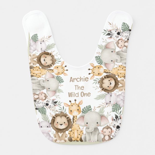 Zoo Jungle Safari Animal Wild One 1st Birthday  Baby Bib (Front)