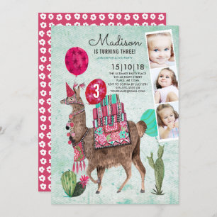 Zoo Party Birthday Llama Invitations