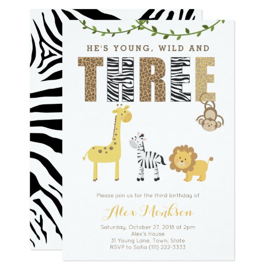 Zoo Safari Animals 3rd Birthday Party for Boy Invitation | Zazzle.com