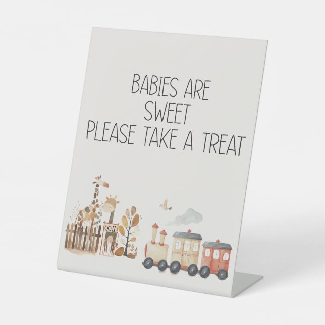 Zoo Safari Nursery Animals Baby Shower Favor Pedestal Sign (Front)
