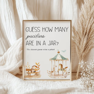 Zoo Safari Nursery Animals Baby Shower Guess Game Poster