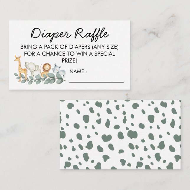 Zoo Theme Baby Shower Diaper Raffle Ticket Enclosure Card (Front/Back)