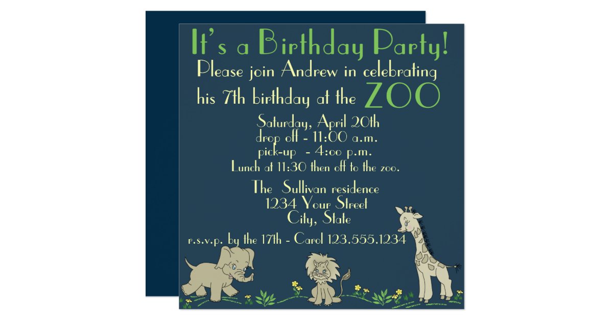 Zoo Themed Birthday Party Card Zazzle