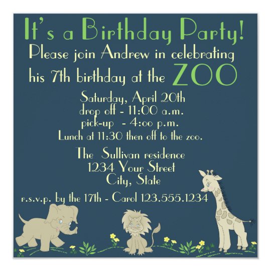 Zoo Themed Birthday Party Card Zazzle