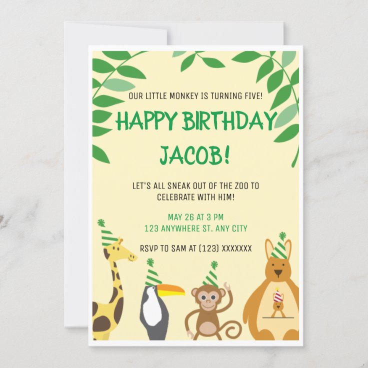 Zoo Themed Kids Birthday Party Invitation Zazzle