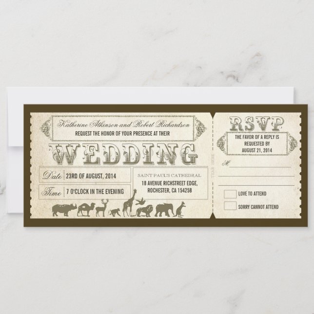 Zoo wedding invitation tickets (Front)