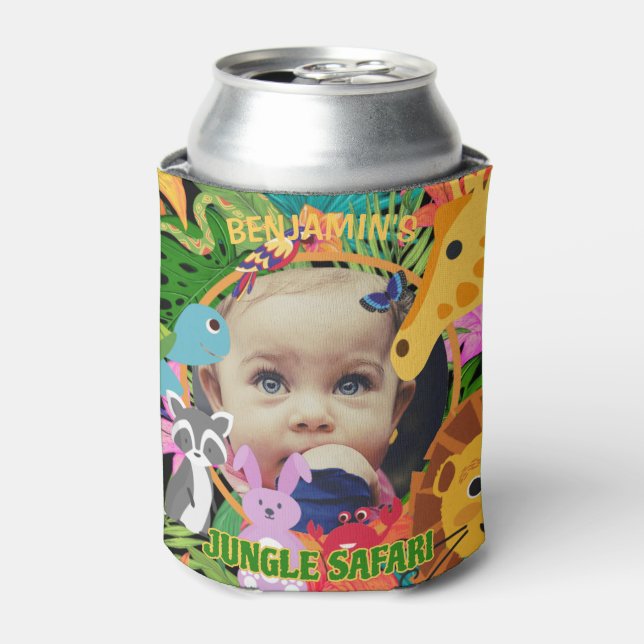 Zoo Wild Animal Jungle Safari Kids Birthday Can Cooler (Can Front)