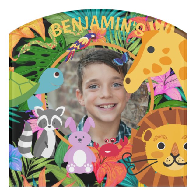 Zoo Wild Animal Jungle Safari Kids Birthday Door Sign (Contour Front)