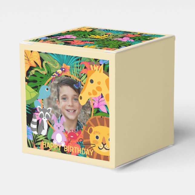 Zoo Wild Animal Jungle Safari Kids Birthday Favor Boxes (Front Side)