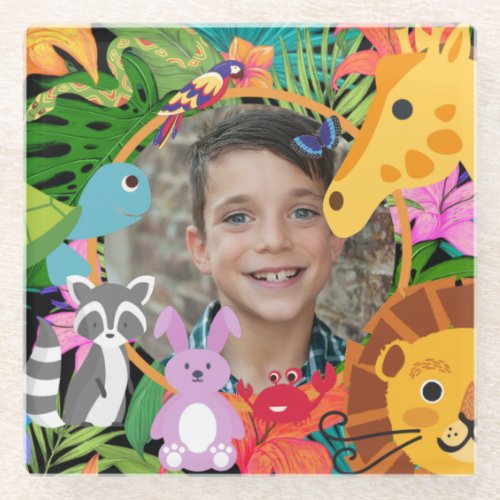 Zoo Wild Animal Jungle Safari Kids Birthday  Glass Coaster