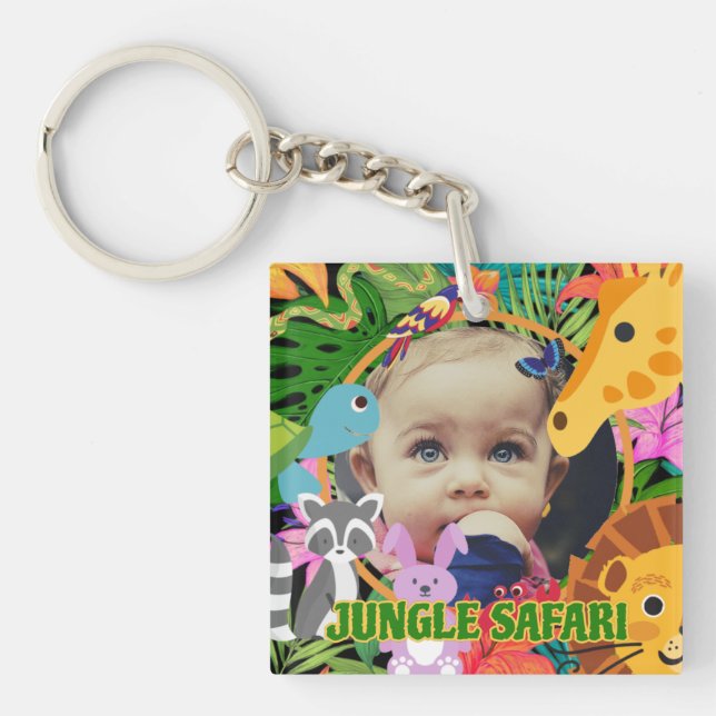 Zoo Wild Animal Jungle Safari Kids birthday Keychain (Front)