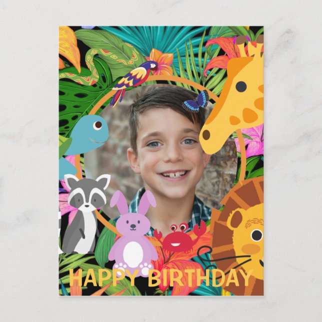 Zoo Wild Animal Jungle Safari Kids Birthday Postcard (Front)
