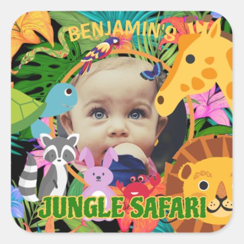 Zoo Wild Animal Jungle Safari Kids birthday Square Sticker