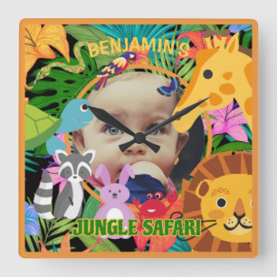Zoo Wild Animal Jungle Safari Kids Birthday Square Wall Clock