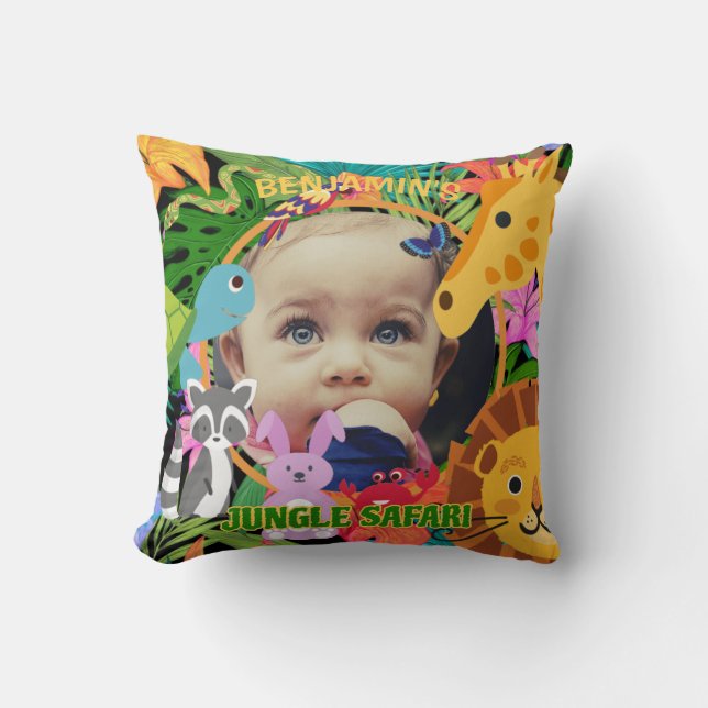 Zoo Wild Animal Jungle Safari Kids Birthday Throw Pillow (Front)