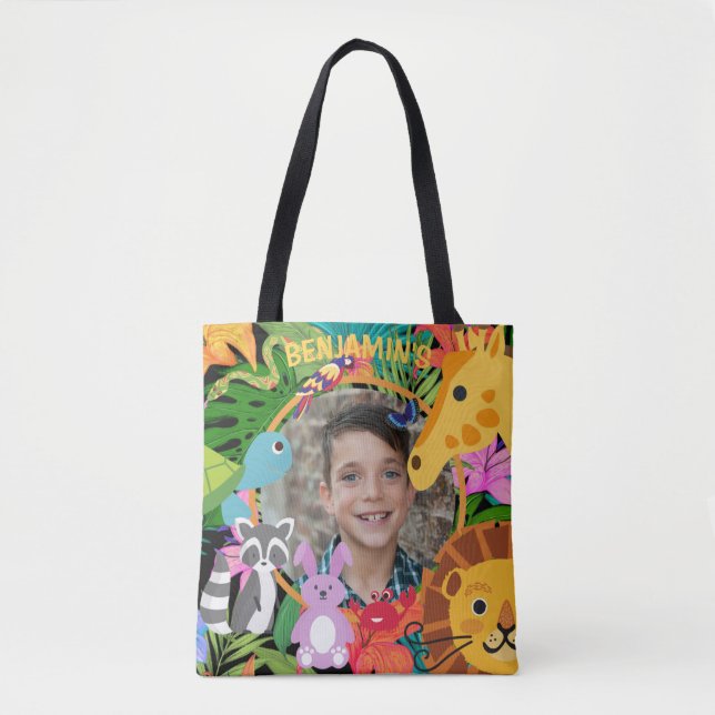 Zoo Wild Animal Jungle Safari Kids Birthday Tote Bag (Front)