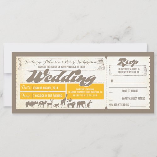 Zoo wildlife animals wedding invitation tickets