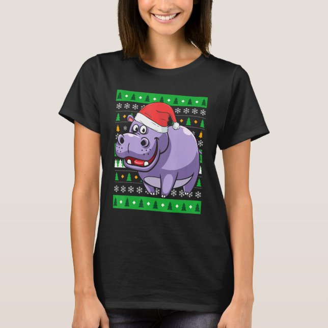 Zookeeper Egypt Animal Hippo Ugly Christmas T-Shirt (Front)
