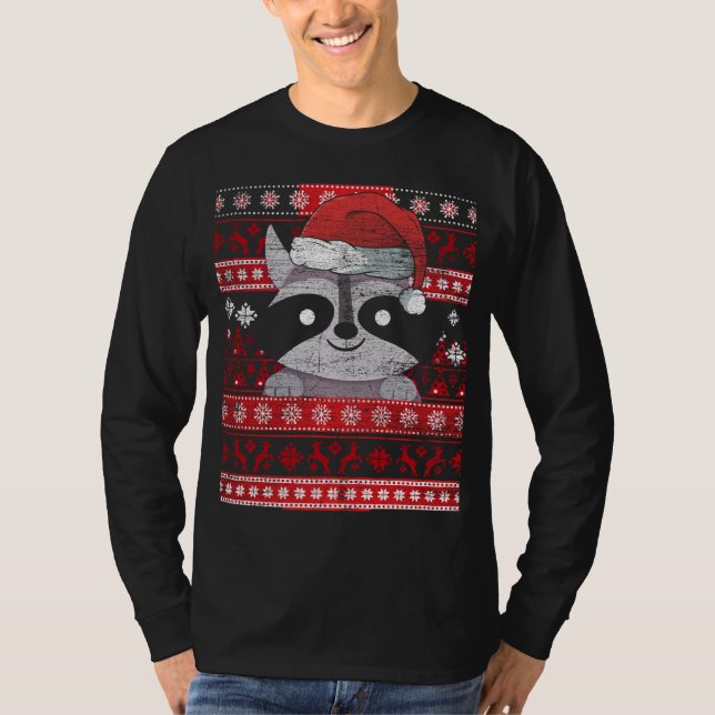 Zookeeper Raccoon Gifts Ugly Christmas Racoon T-Shirt (Front)