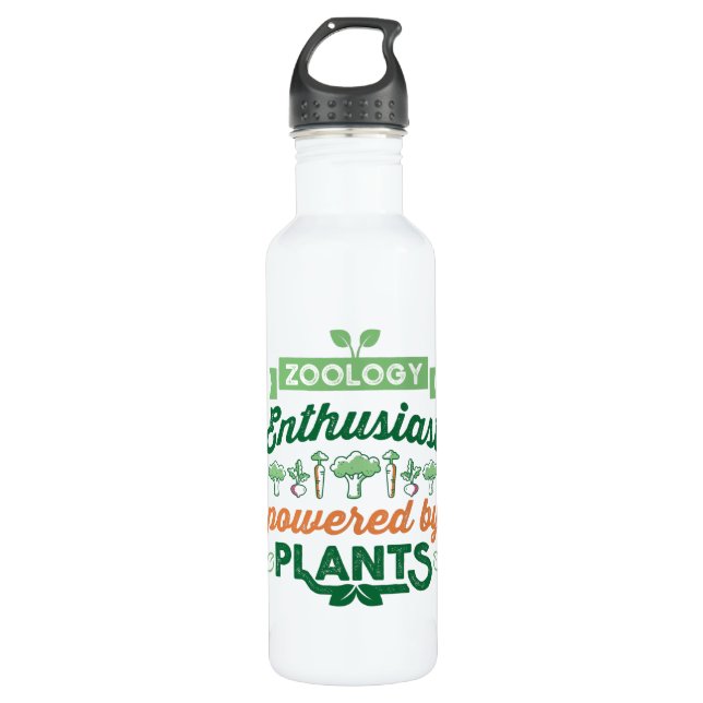 Zoology Enthusiast powered by Plants Vegan Gift Stainless Steel Water Bottle (Front)