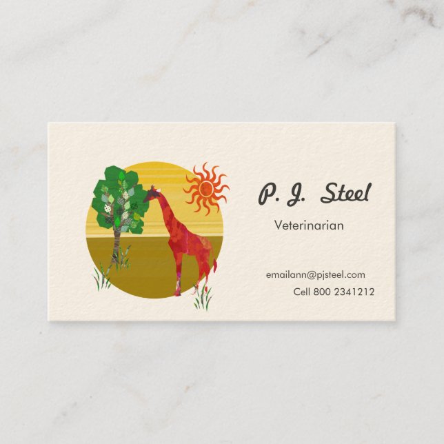 Zoology Giraffe Under Sun Illustration Business Card (Front)