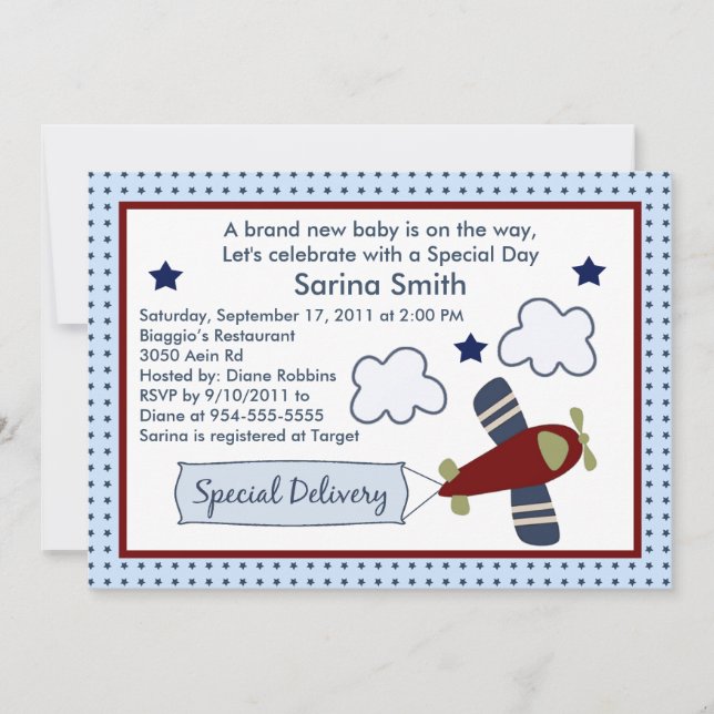 Zoom Along/Airplane 2 Baby Shower Invitations (Front)