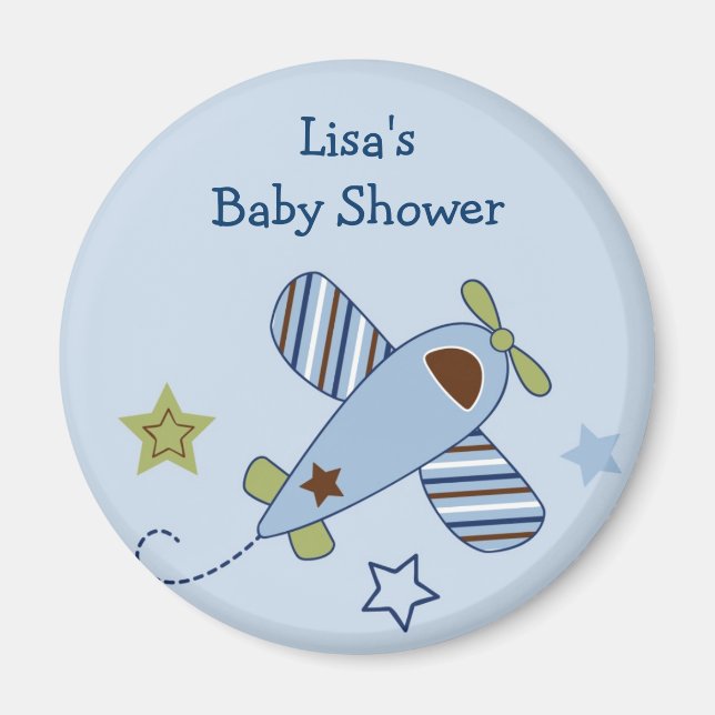 Zoom Along Airplane Baby Shower Favor Magnets (Front)