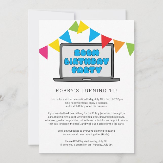 Zoom Birthday Party Invitation (Front)