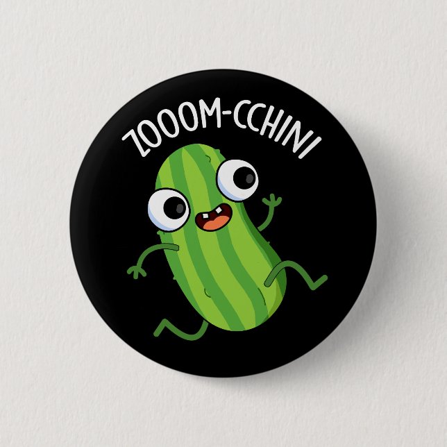 Zoom-cchini Funny Zucchini Pun Dark BG Button (Front)
