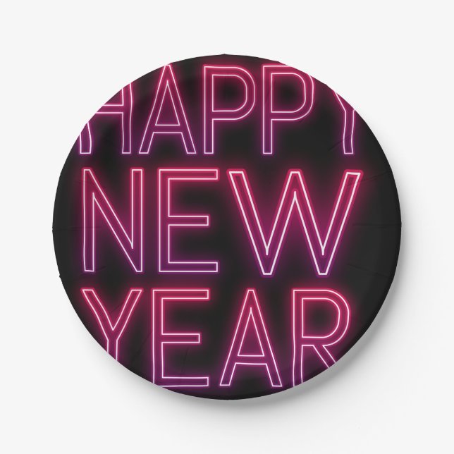 Zoom In Purple Gradient New Year Paper Plates (Front)