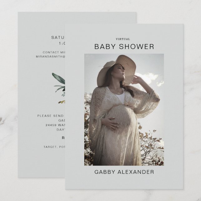 Zoom Virtual Baby Shower Photo Neutral Invitation (Front/Back)