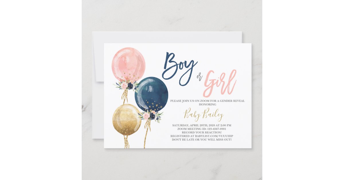 Zoom virtual Gender reveal party Invitation Zazzle